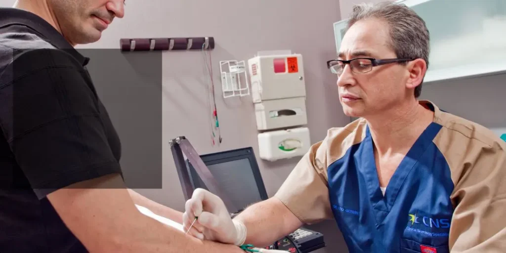 Doctor performing a test on a patient